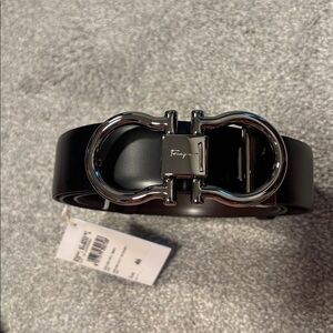 Salvatore Ferragamo Black Belt with Silver Buckle